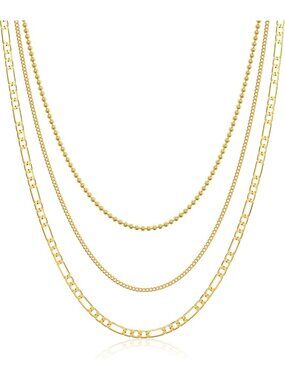 Women's Bead Cuban Gold Non Tarnish Chunky 14k Gold Plated Layered Necklaces